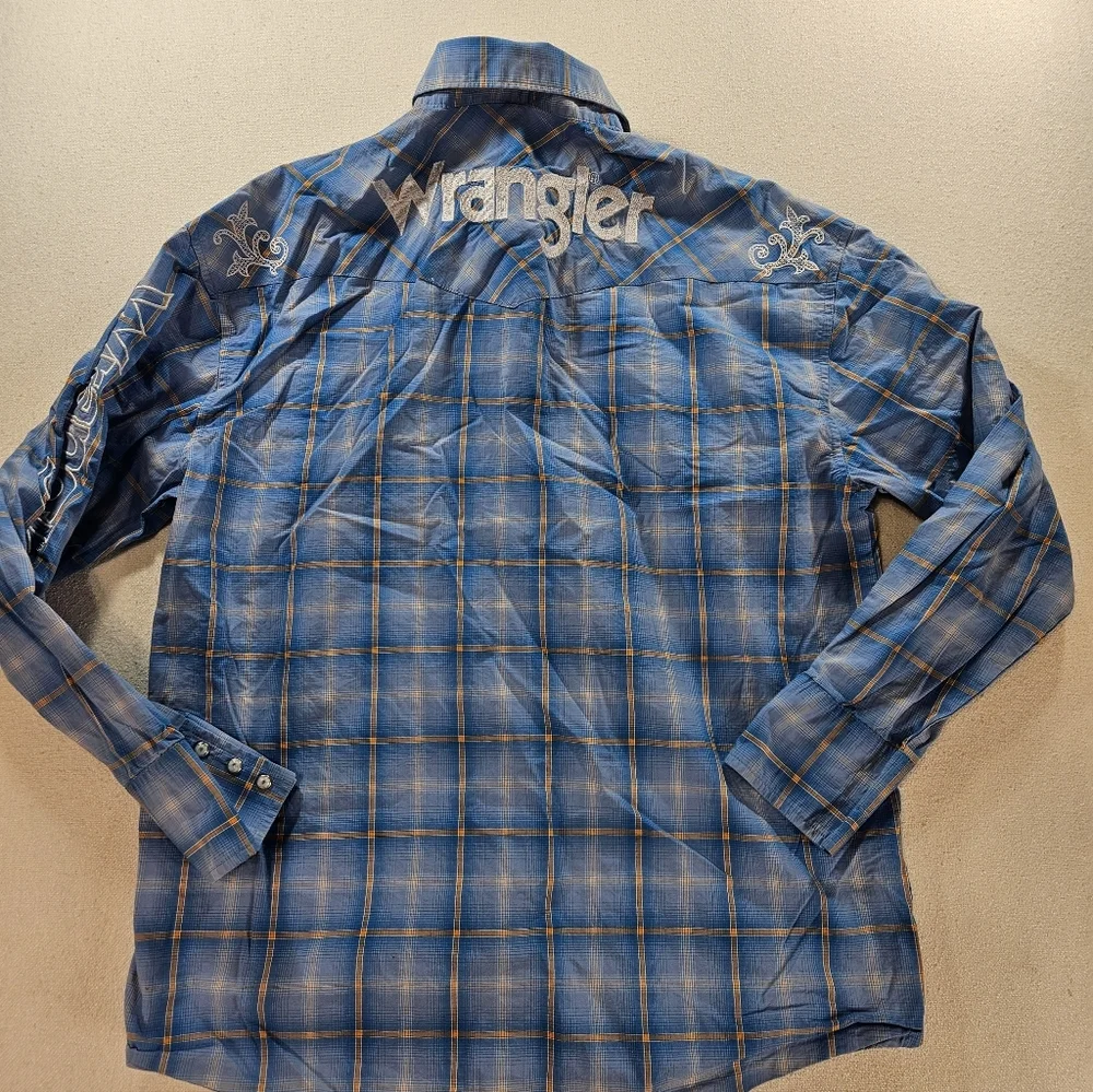 Wrangler Western Pearl Snap Shirt Large Blue Embroidered - Picture 8 of 8